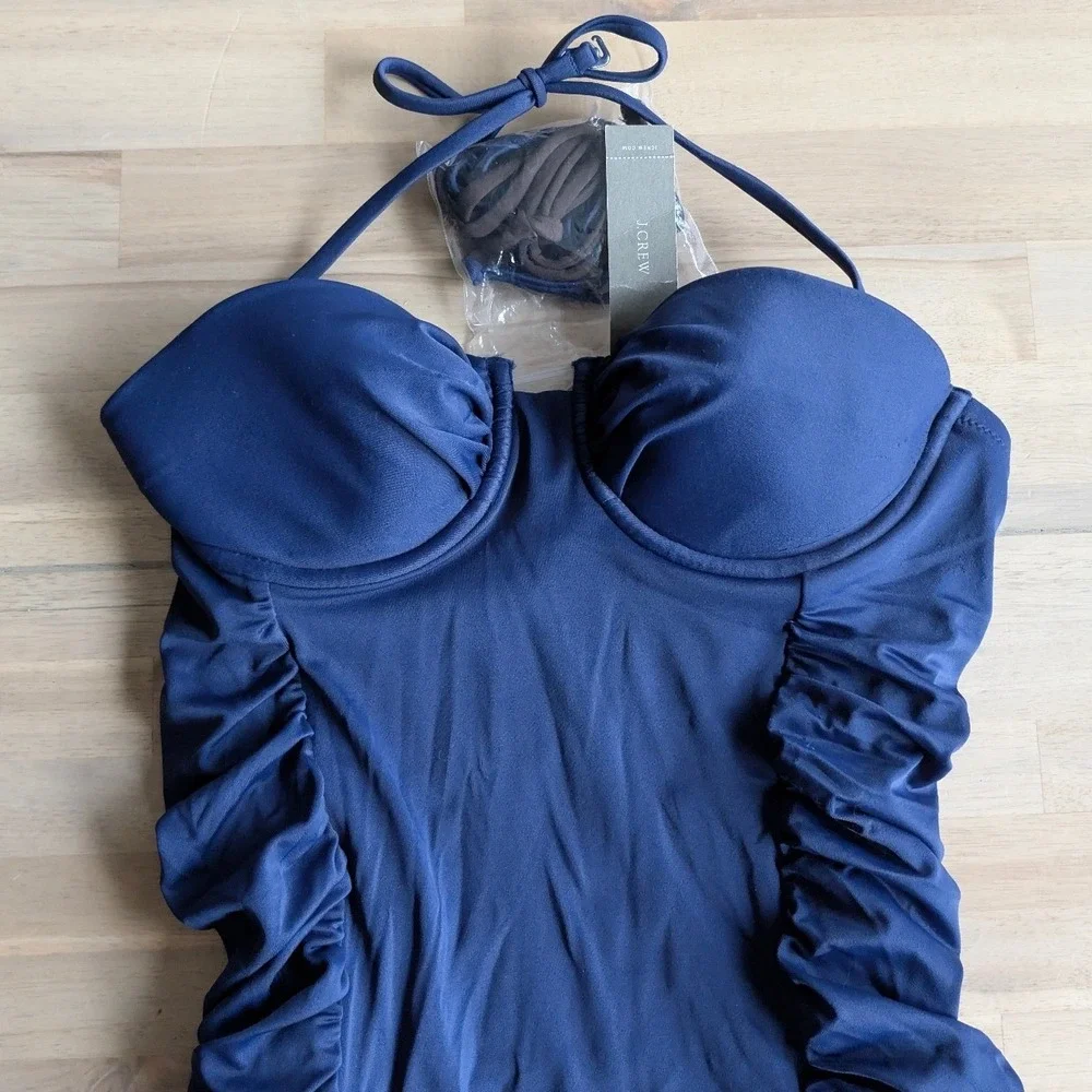 J.Crew Navy Blue Ruched Underwire Convertible One-Piece Swimsuit NWT Size‎ 6